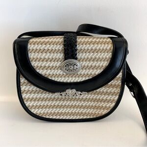 Chic Black and Beige Woven Crossbody Bag